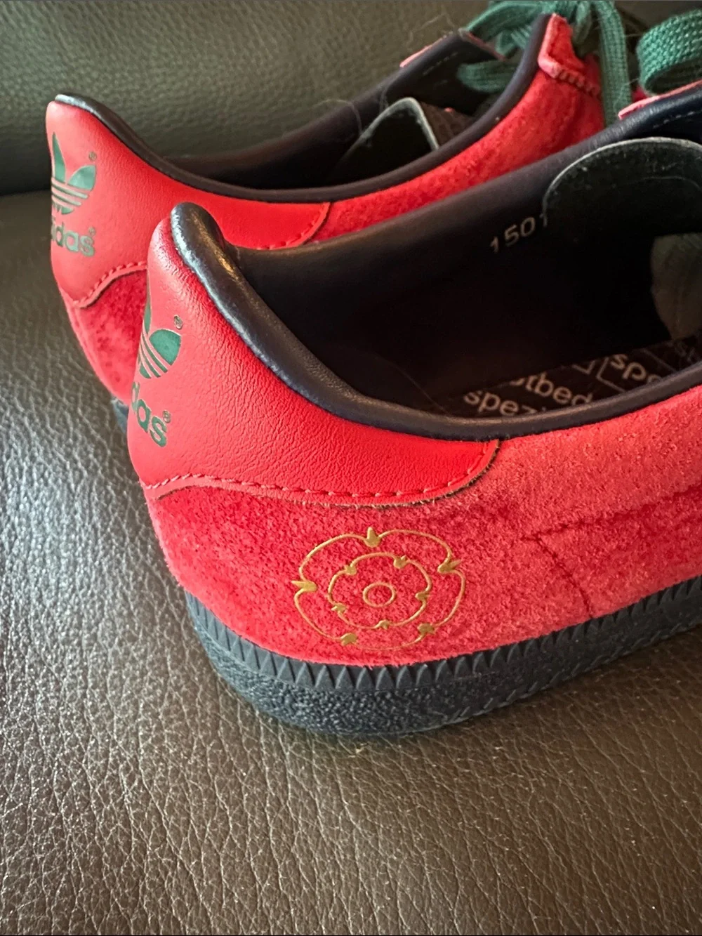 Red Suede Men's Sneakers with Black Sole and Green Laces